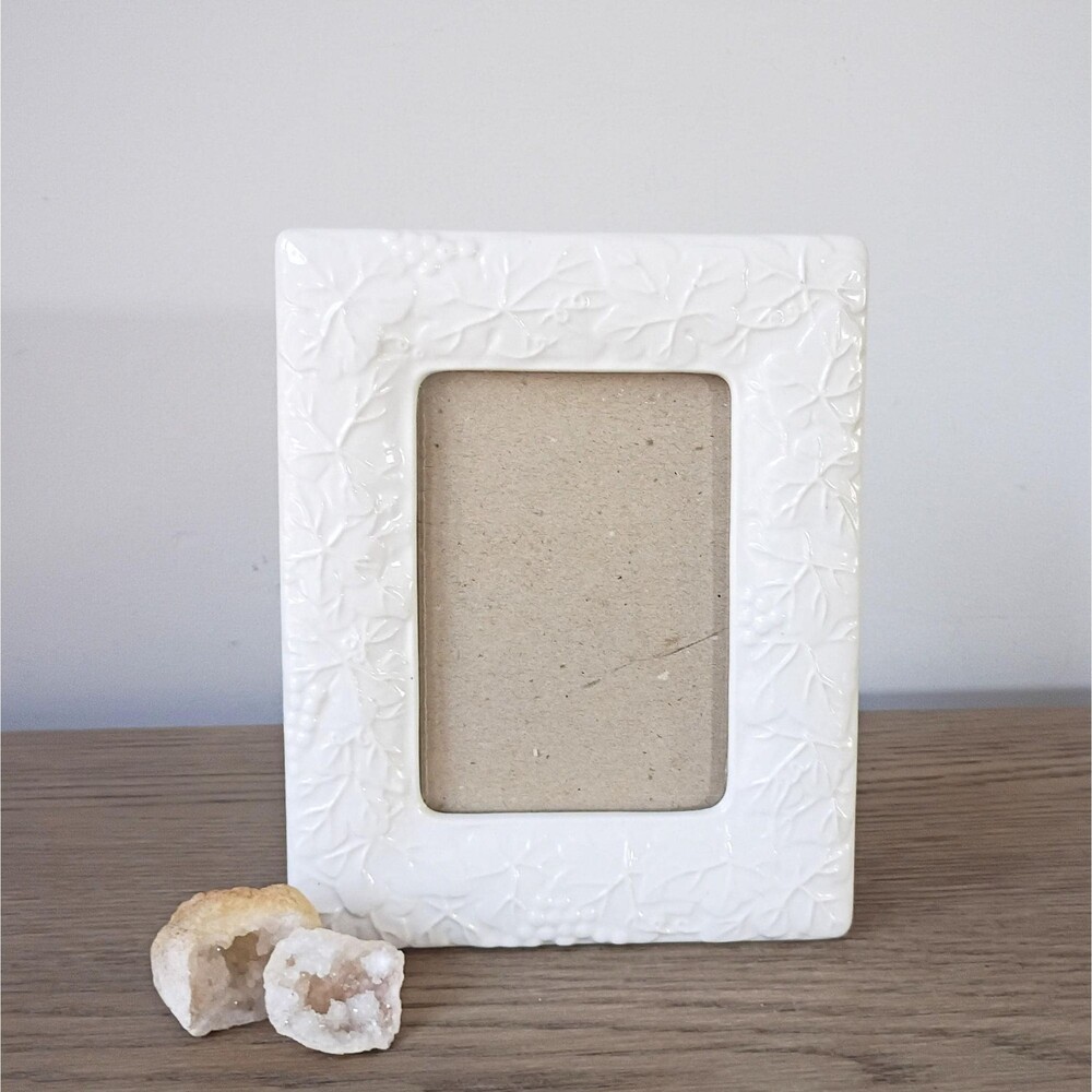 Vintage White Ceramic 4x5 Photo Frame Standing Porcelain Picture Frame